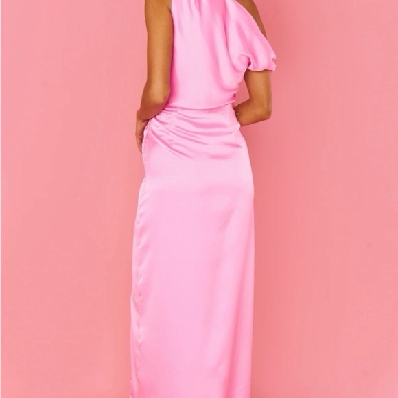 Show Me Your MuMu Jodie Off Shoulder Ruched Pink Satin Dress Size XS - Picture 6 of 9